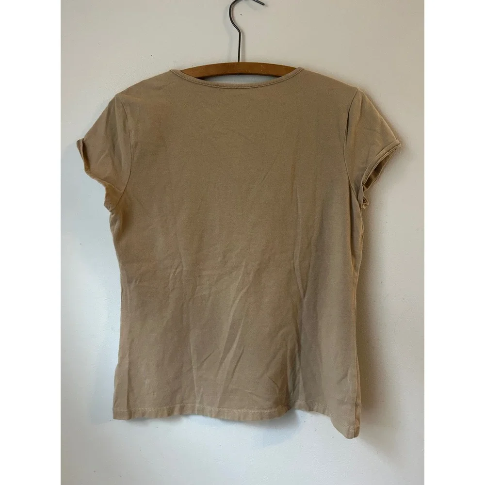 y2k Jones Wear Studio Beige‎ Embroidered V Neck Size M 90s Normcore Babydoll - Picture 7 of 8